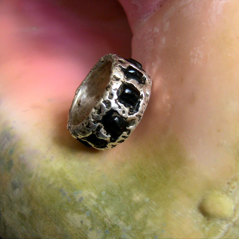 Beautiful Black coral and Fine Silver ring